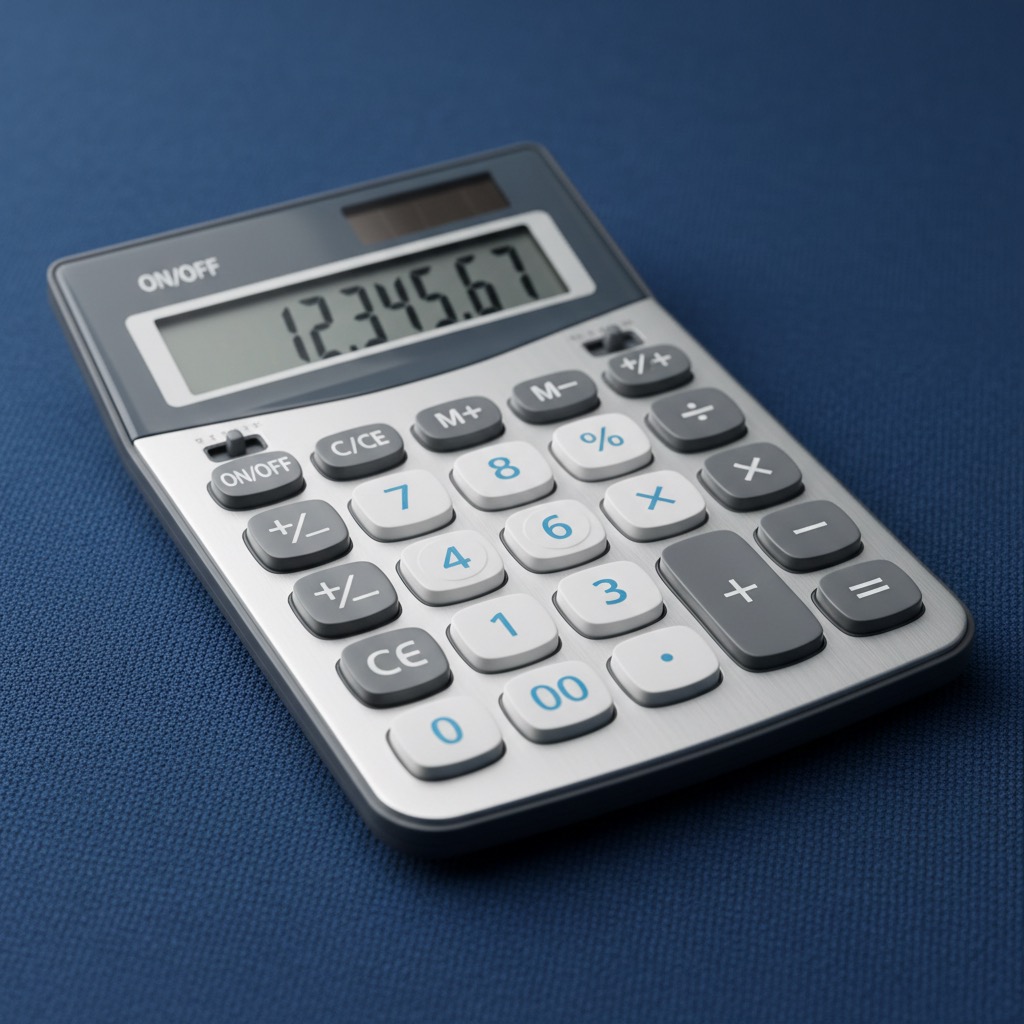10-key calculator with blue backdrop